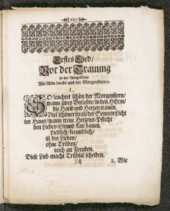 Erstes Lied/ Vor der Trauung in der Sing-Weis Wie schön leucht uns der Morgenstern ...
