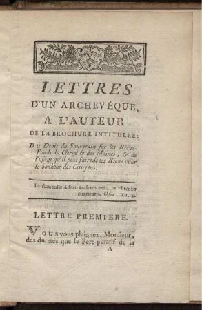 Lettres d'un archevéque a l'auteur ...