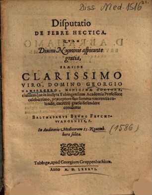 Disputatio De Febre Hectica