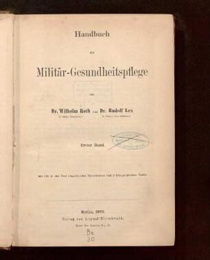 1: Handbuch der Militär-Gesundheitspflege