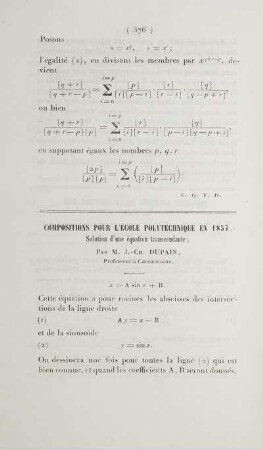 Compositions pour l'École Polytechnique en 1857.