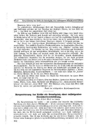 Konzentrierung der Kräfte als Grundgesetz einer aufsteigenden Menschheitsentwicklung
