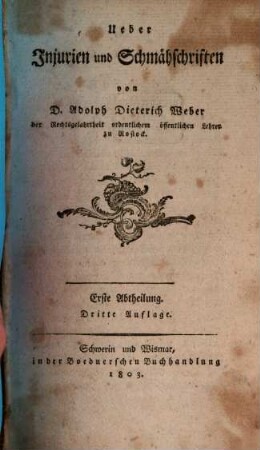 Ueber Injurien und Schmähschriften, 1