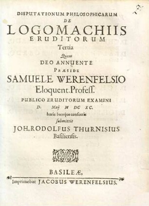 Disputationum philosophicarum de logomachiis eruditorum tertia