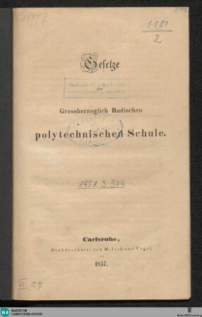 Gesetze der Großherzoglich Badischen Polytechnischen Schule