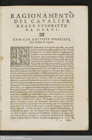 Ragionamento Del Cavalier Reale Fusoritto Da Narni