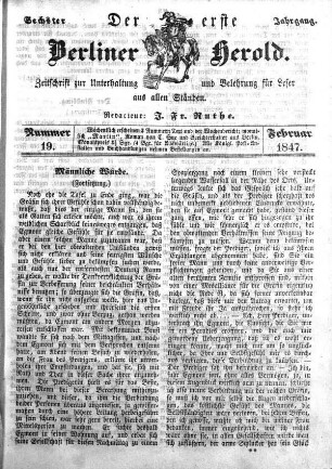 Nummer 19, Februar 1847