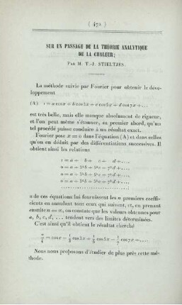 Sur un passage de la théorie analytique de la chaleur.