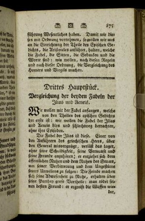 Drittes Hauptstück. Vergleichung der beyden Fabeln der Ilias und Aeneis. - Viertes Hauptstück. Vergleichung der beyden Helden.
