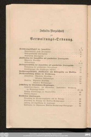Inhalts-Verzeichnis zur Verwaltungs-Ordnung.