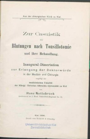 Zur Casuistik der Blutungen nach Tonsillotomie und ihre Behandlung