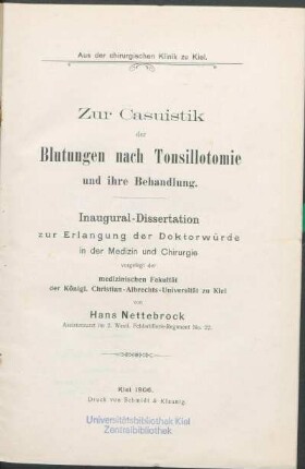 Zur Casuistik der Blutungen nach Tonsillotomie und ihre Behandlung