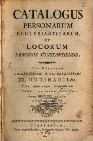 Catalogus personarum ecclesiasticarum et locorum Dioecesis Constantiensis, 1769