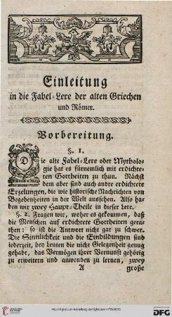 Einleitung in die Fabel-Lere der alten Griechen und Roemer