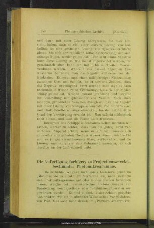 Die Anfertigung farbiger, zu Projectionszewcken bestimmter Photomikrogramme