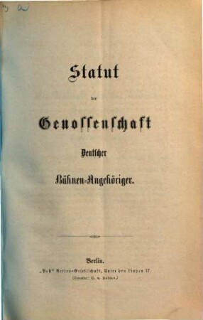 Statut der Genossenschaft Deutscher Bühnen-Angehörigen
