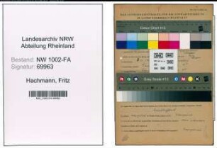 Entnazifizierung Fritz Hachmann, geb. 04.11.1903 (Baecker)