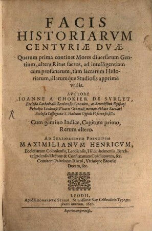 Fax historiarum : Centuriae duae
