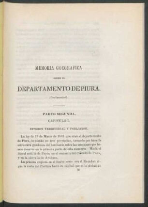 Memoria geográfica sobre el Departamento de Piura. - (Continuación)