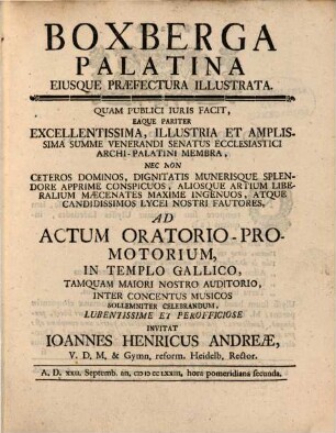 Boxberga Palatina Eiusque Praefectura Illustrata