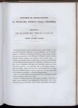 Applicazione Del Criterio Filologico Al Problema Storico Della Filosofia
