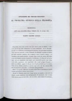 Applicazione Del Criterio Filologico Al Problema Storico Della Filosofia