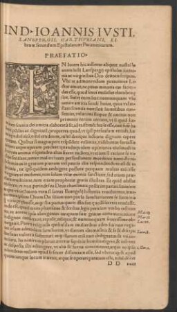 In D. Ioannis Iusti ... Librum secundum Epistolarum Paraeneticarum. Praefatio.
