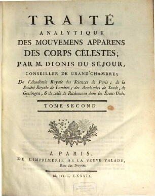 Traité Analytique Des Mouvemens Apparens Des Corps Célestes, 2