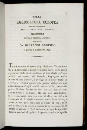 Della Agricoltura Europea Comparativamente All' Italiana E Alla Veronese.