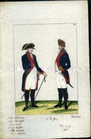 Uniformdarstellung, Offizier und Gemeiner vom Infanterie-Regiment No. 41, Königreich Preußen, 1741/1760, Tafel 41 aus: Horvath: Friedrichs II. König von Preussen Armee-Montirungen.