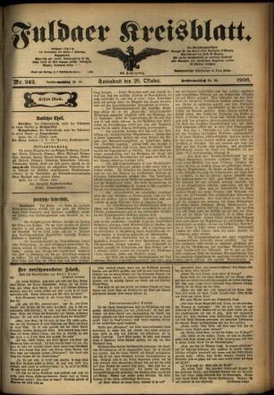 Erste Ausgabe vom Samstag, den 20. Oktober 1906.