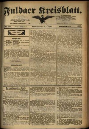 Erste Ausgabe vom Samstag, den 20. Oktober 1906.