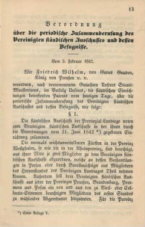 Verordnung über die periodische Zusammenberufung des Vereinigten ständischen Ausschusses und dessen Befugnisse. Vom 3. Februar 1847.