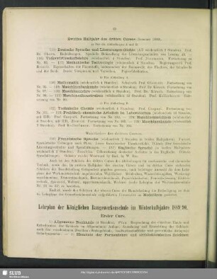 Lehrplan der Königlichen Baugewerkenschule
