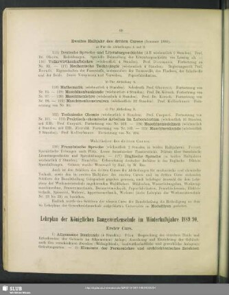 Lehrplan der Königlichen Baugewerkenschule