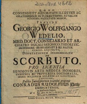 Disputationem Inauguralem De Scorbuto