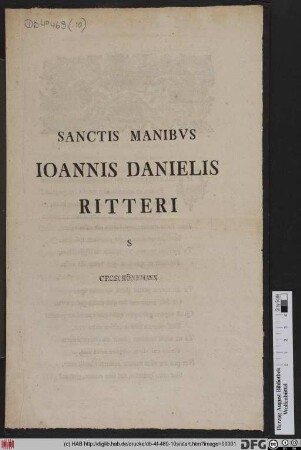 Sanctis Manibvs Ioannis Danielis Ritteri S