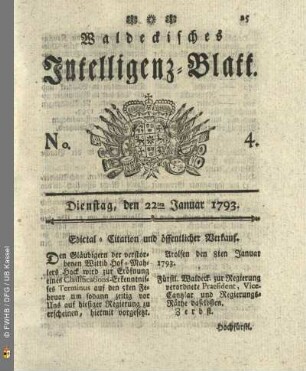 No. 4. Dienstag, den 22ten Januar 1793