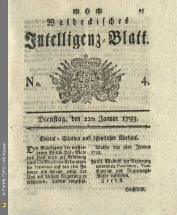 No. 4. Dienstag, den 22ten Januar 1793