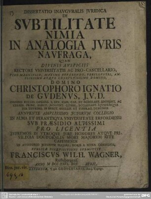 Dissertatio Inauguralis Iuridica De Subtilitate Nimia In Analogia Iuris Naufraga