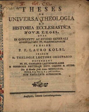 Theses ex universa theologia et historia ecclesiastica N. Legis