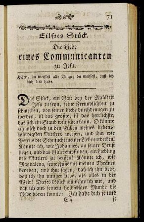 Eilftes Stück. Die Liebe eines Communicanten zu Jesu.