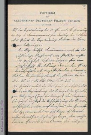 Protokollfragment zur Generalversammlung 1903 in Köln
