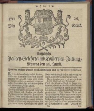 26. Stueck, Montag den 26. Junii 1752