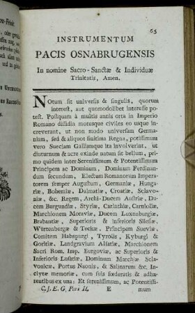 Instrumentum Pacis Osnabrugensis In nomine Sacro-Sanctæ & Individuæ Trinitatis, Amen.