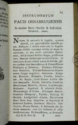 Instrumentum Pacis Osnabrugensis In nomine Sacro-Sanctæ & Individuæ Trinitatis, Amen.