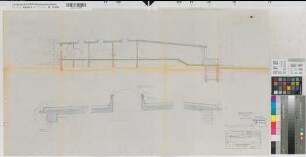 Münster (Münster) Neubau des Gymnasiums Paulinum Aula Längsschnitte durch die Garderoberäume 1957 1 : 10/50 50 x 92 Pause Staatshochbauamt Münster Regierung Münster Nr. 34075