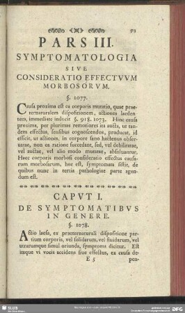 Pars III. Symptomatologia Sive Consideratio Effectuum Morbosorum