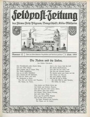 12.1916: Feldpost-Zeitung der Firma Fritz Pilgram, Baugeschäft, Köln-Mülheim