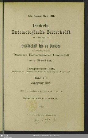 8.1895: Deutsche entomologische Zeitschrift : lepidopterologische Hefte